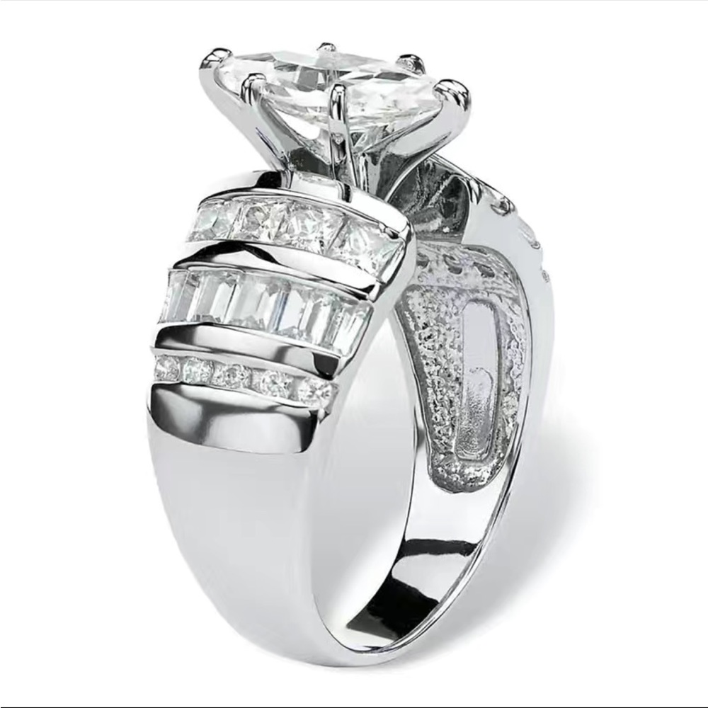 New 925 Silver Sparkly Band Women Engagement Party Ring - Picture 2 of 8